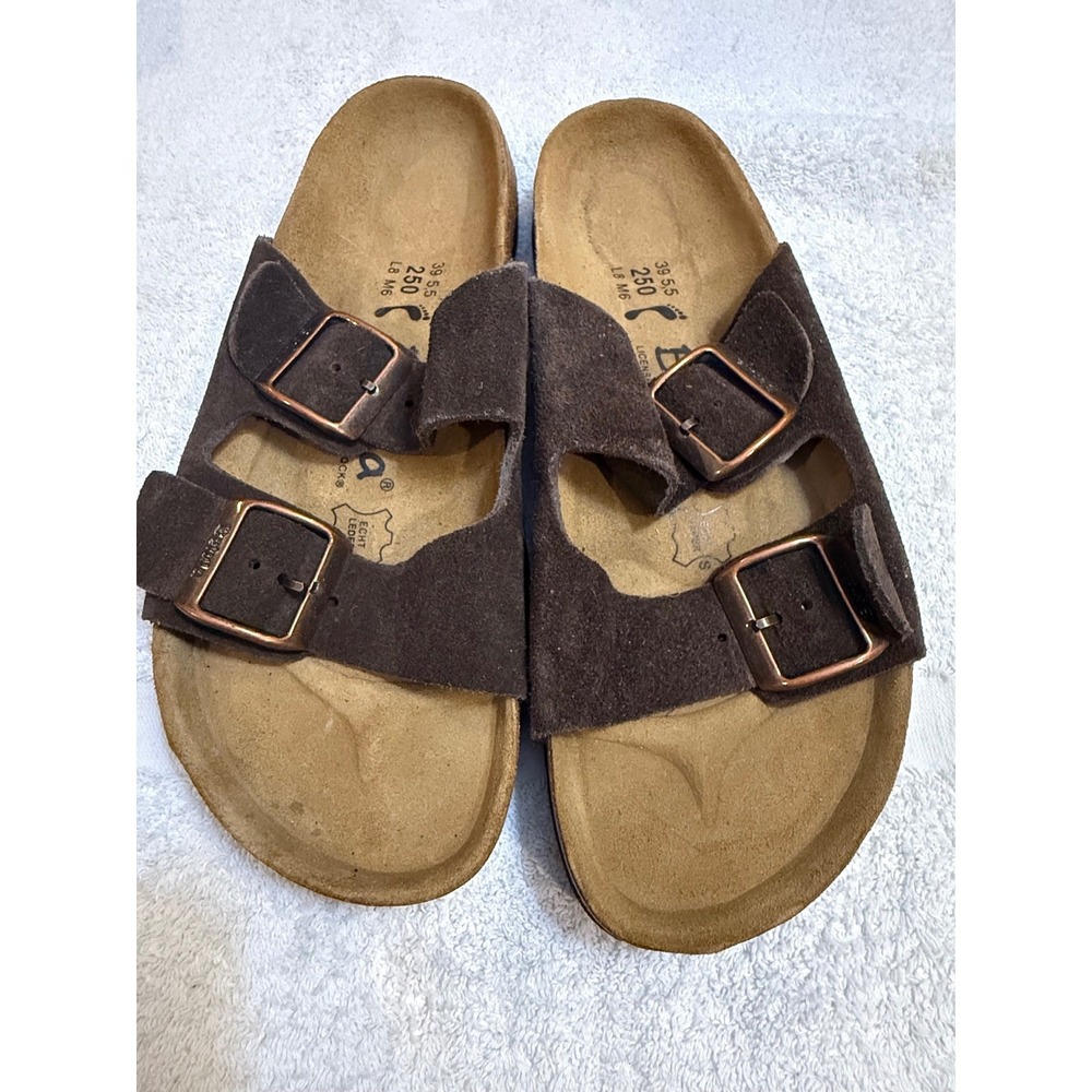 Betula by Birkenstock Dark Brown Suede Two Strap Buckle Sandals Mens 6 Womens 8